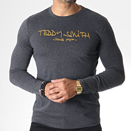 Teddy Smith - Tee Shirt Manches Longues Ticlass 3 Gris Anthracite Chiné Marron