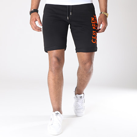C'est Rien C'est La Rue - Logo Jogging Shorts Negro Naranja