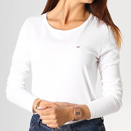 Tommy Jeans - Tee Shirt Manches Longues Femme Soft Jersey 6900 Blanc