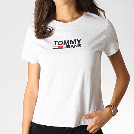 Tommy Jeans - Tee Shirt Femme Corp Logo 7029 Gris Clair Chiné