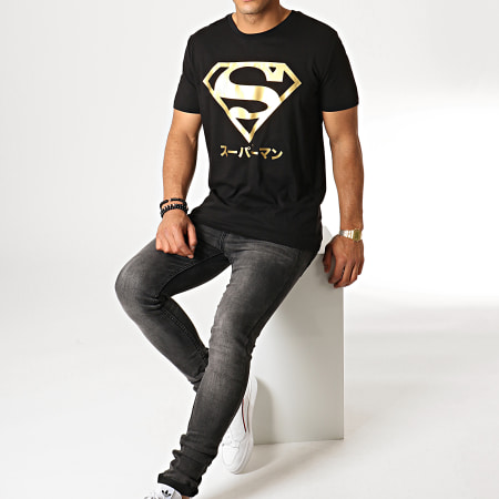 DC Comics - Camiseta Superman Japón Negro Oro