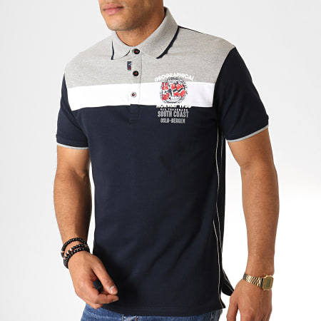 Geographical Norway - Polo Manches Courtes Kaspirite Bleu Marine Gris Chiné