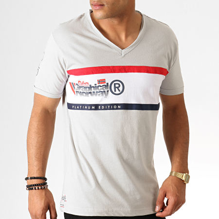 Geographical Norway - Tee Shirt Col V Jeddy Gris