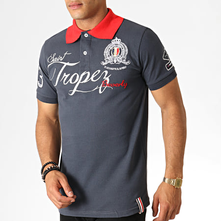 Geographical Norway - Polo Manches Courtes Kallian Gris Anthracite Rouge Blanc