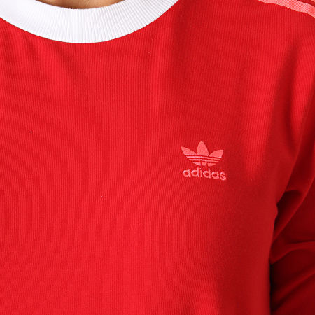Adidas Originals -  Tee Shirt Manches Longues Femme 3 Stripes ED7498 Rouge Corail Fluo