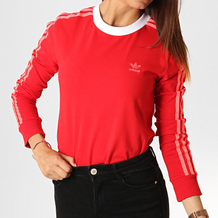 Adidas Originals -  Tee Shirt Manches Longues Femme 3 Stripes ED7498 Rouge Corail Fluo