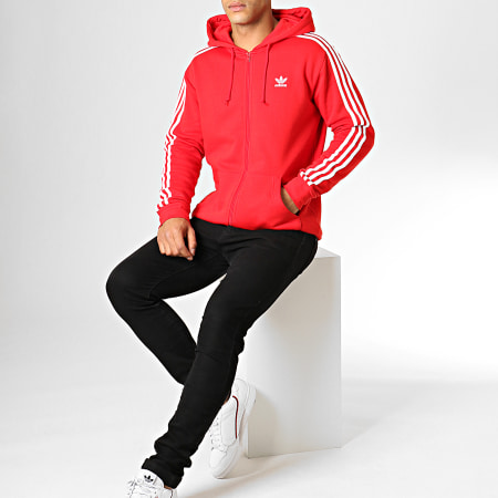 Adidas Originals - Sweat Zippé Capuche A Bandes 3-Stripes FZ ED5970 Rouge