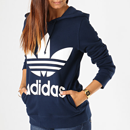 Adidas Originals - Sweat Capuche Femme Trefoil CE2410 Bleu Marine Blanc