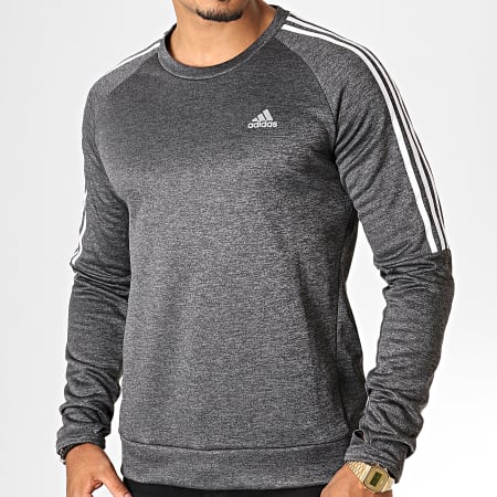 Adidas Sportswear -  Sweat Crewneck A Bandes Own The Run DW5993 Gris Anthracite Chiné Blanc