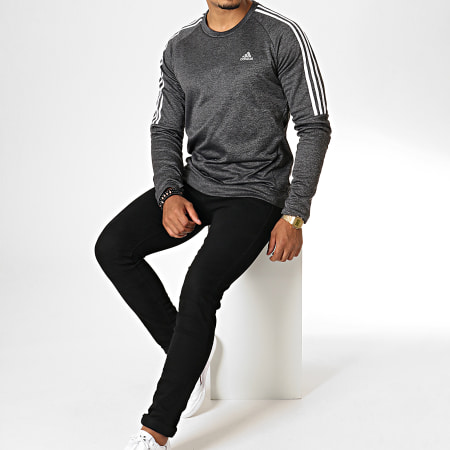 Adidas Sportswear -  Sweat Crewneck A Bandes Own The Run DW5993 Gris Anthracite Chiné Blanc