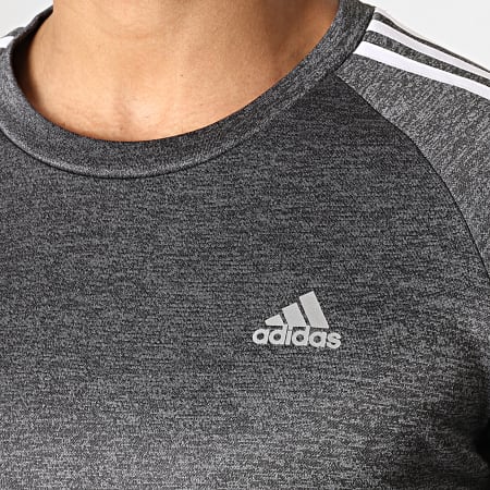 Adidas Performance -  Sweat Crewneck A Bandes Own The Run DW5993 Gris Anthracite Chiné Blanc
