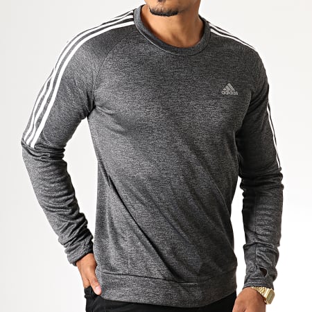 Adidas Performance -  Sweat Crewneck A Bandes Own The Run DW5993 Gris Anthracite Chiné Blanc