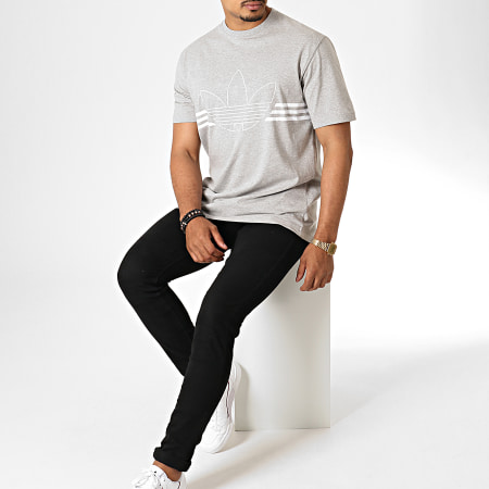 Adidas Originals -  Tee Shirt Outline Trefoil ED4699 Gris Chiné Blanc