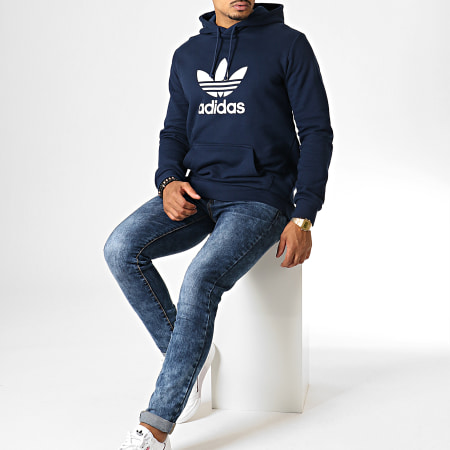 Adidas Originals -  Sweat Capuche Trefoil EJ9682 Bleu Marine Blanc