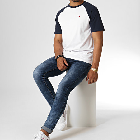 Tommy Hilfiger - Tee Shirt Contrast Sleeve 6545 Blanc Bleu Marine