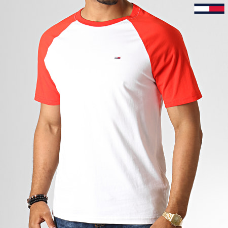 Tommy Jeans - Tee Shirt Contrast Sleeve 6545 Blanc Rouge