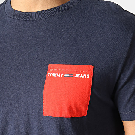Tommy Jeans - Tee Shirt Contrast Pocket 6651 Bleu Marine Rouge