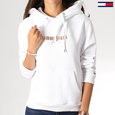 Tommy Jeans - Sweat Capuche Femme Metallic Logo 6776  Blanc Doré