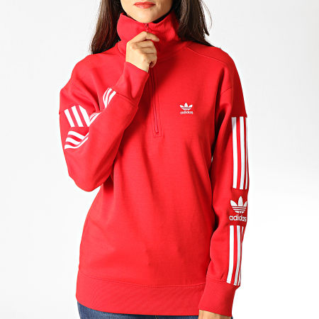 Adidas Originals -  Sweat Col Zippé Femme Avec Bandes Lock Up ED7527 Rouge Blanc