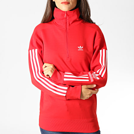 Adidas Originals -  Sweat Col Zippé Femme Avec Bandes Lock Up ED7527 Rouge Blanc