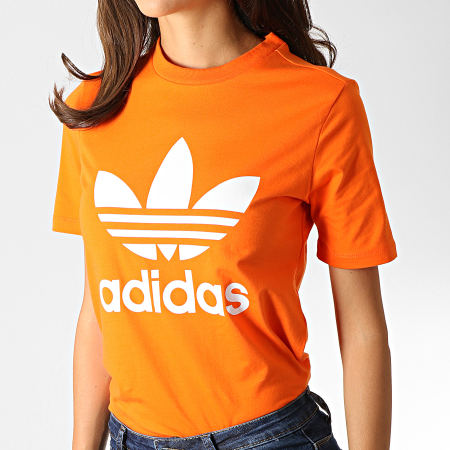 Adidas Originals - Tee Shirt Femme Trefoil ED7494 Orange Blanc