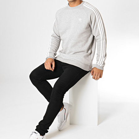 Adidas Originals - Sweat Crewneck 3 Stripes ED6016 Gris Chiné Blanc