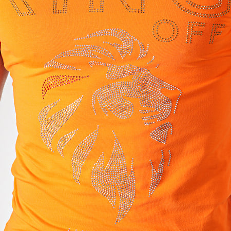 King Off - Tee Shirt Strass A063 Orange Doré Argenté