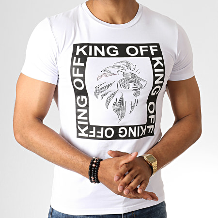 King Off - Tee Shirt Strass A071 Blanc Noir