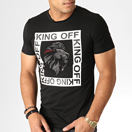 King Off - Tee Shirt Strass A071 Noir Blanc Argenté