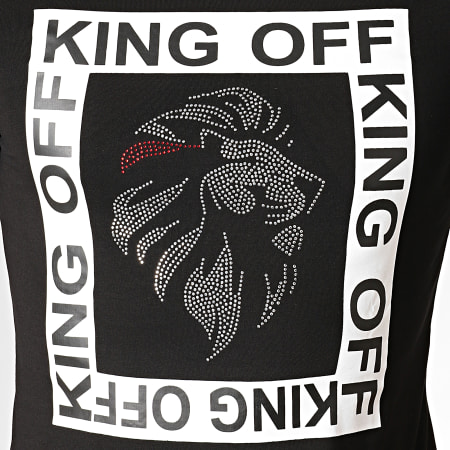 King Off - Tee Shirt Strass A071 Noir Blanc Argenté