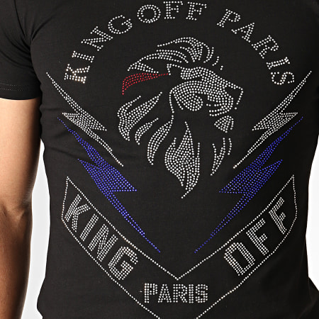 King Off - Tee Shirt Strass A057 Noir Argenté Bleu