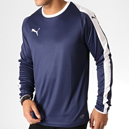 Puma - Tee Shirt Manches Longues Liga Jersey 703419 Bleu Marine Blanc