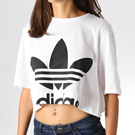 Adidas Originals - Tee Shirt Femme Crop Cut Out ED4774 Blanc Noir