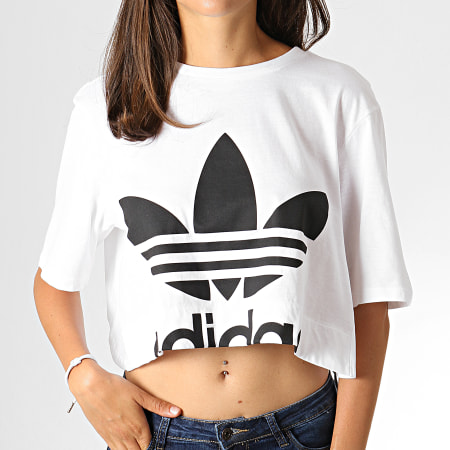 Adidas Originals - Tee Shirt Femme Crop Cut Out ED4774 Blanc Noir