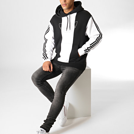 Adidas Originals - Sweat Capuche A Bandes Off Court Trefoil ED6247 Blanc Noir
