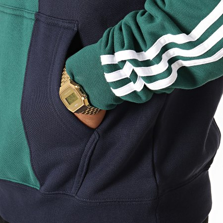 Adidas Originals - Sweat Capuche A Bandes Off Court Trefoil ED6248 Bleu Marine Vert Blanc