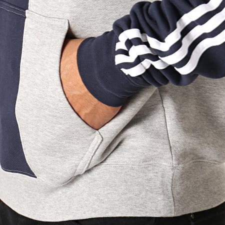 Adidas Originals - Sweat Capuche A Bandes Off Court Trefoil ED6249 Bleu Marine Gris Chiné Rouge