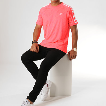 Adidas Originals - Tee Shirt A Bandes Mono Jersey ED7039 Rose Fluo Blanc