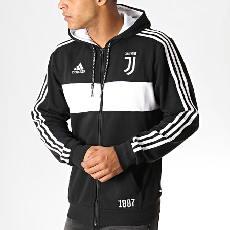 Adidas Sportswear - Sweat Zippé Capuche A Bandes Juventus DX9724 Noir Blanc