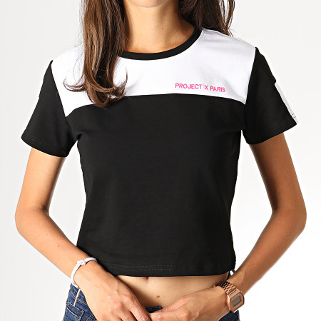 Project X Paris - Tee Shirt Femme F191038 Noir Blanc Rose