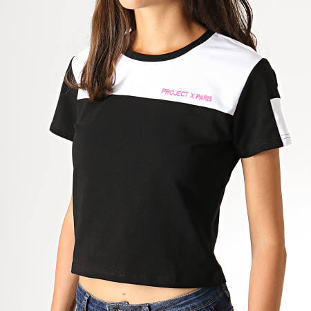 Project X Paris - Tee Shirt Femme F191038 Noir Blanc Rose