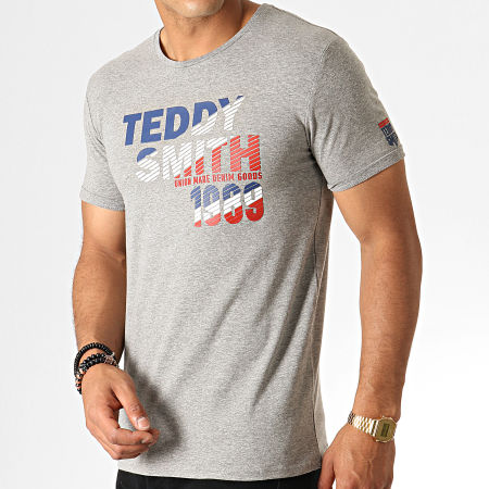 Teddy Smith - Tee Shirt Aroux Gris Chiné Bleu Marine Rouge