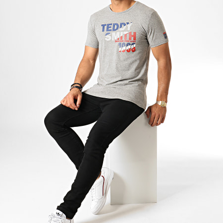 Teddy Smith - Tee Shirt Aroux Gris Chiné Bleu Marine Rouge