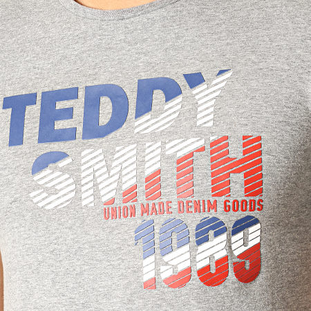 Teddy Smith - Tee Shirt Aroux Gris Chiné Bleu Marine Rouge