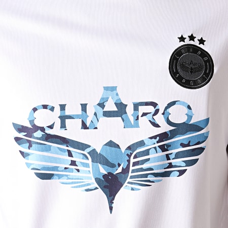 Charo - Tee Shirt A Bandes Camouflage Glitch WY4787 Blanc Bleu Clair Noir