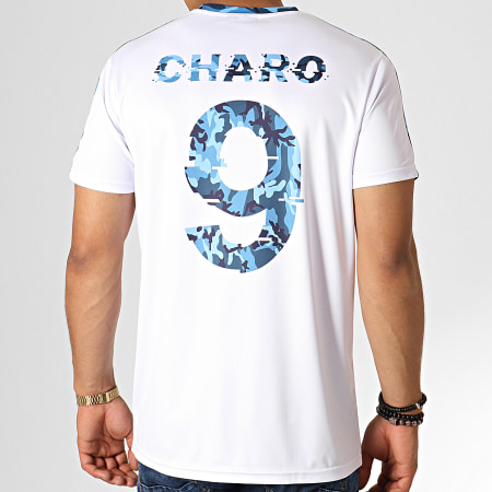 Charo - Tee Shirt A Bandes Camouflage Glitch WY4787 Blanc Bleu Clair Noir