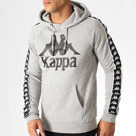 Kappa - Sweat Capuche A Bandes Hurtado 303WH20 Gris Chiné Noir Blanc