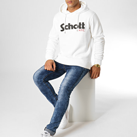 Schott NYC - Sweat Capuche Logo Blanc Cassé