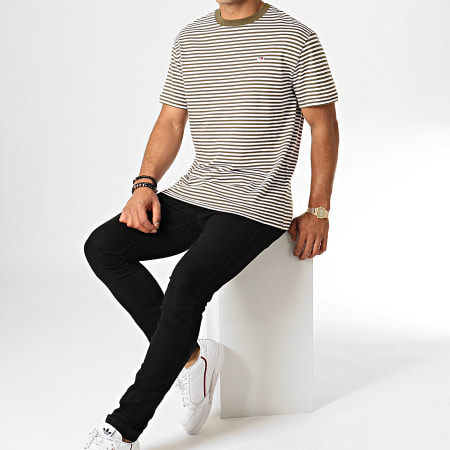 Tommy Jeans - Tee Shirt Classics Stripe 5515 Vert Kaki Blanc