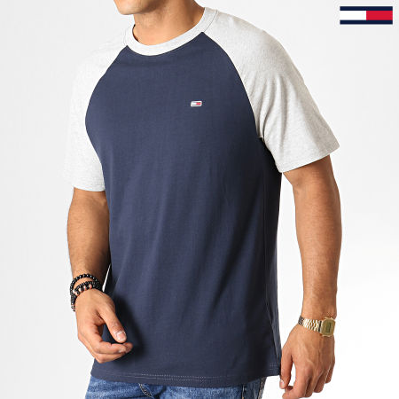Tommy Jeans - Tee Shirt Contrast Sleeve 6545 Bleu Marine Gris Chiné